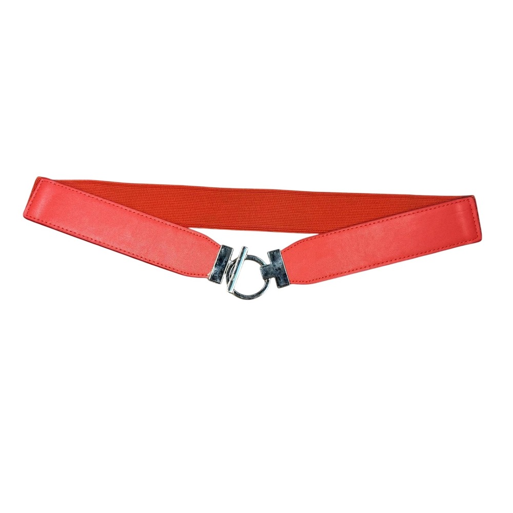 Vintage‎ Coral Wide Elastic Waist Belt Silver O-Ring Buckle Retro Chic Statement